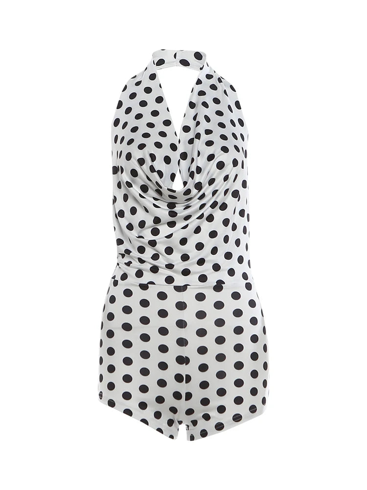 Wild Trend Romper Women Fashion Swing Collar Sexy Hottie Backless Polka Dot Print Halter Midnight Party Street Clubwear