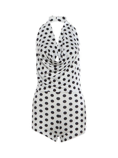 Wild Trend Romper Women Fashion Swing Collar Sexy Hottie Backless Polka Dot Print Halter Midnight Party Street Clubwear