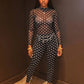 Sexy 2-Piece Set Women See Through Full Sleeve o-Neck Crop Tops+Elastic Waist Skinny Pants Midnight Wild Streetwear