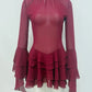 Mesh See Through Ruffle Sexy Mini Dress Women Elegant Turtleneck Long Sleeve Tiered Frills Club Party Dresses Female