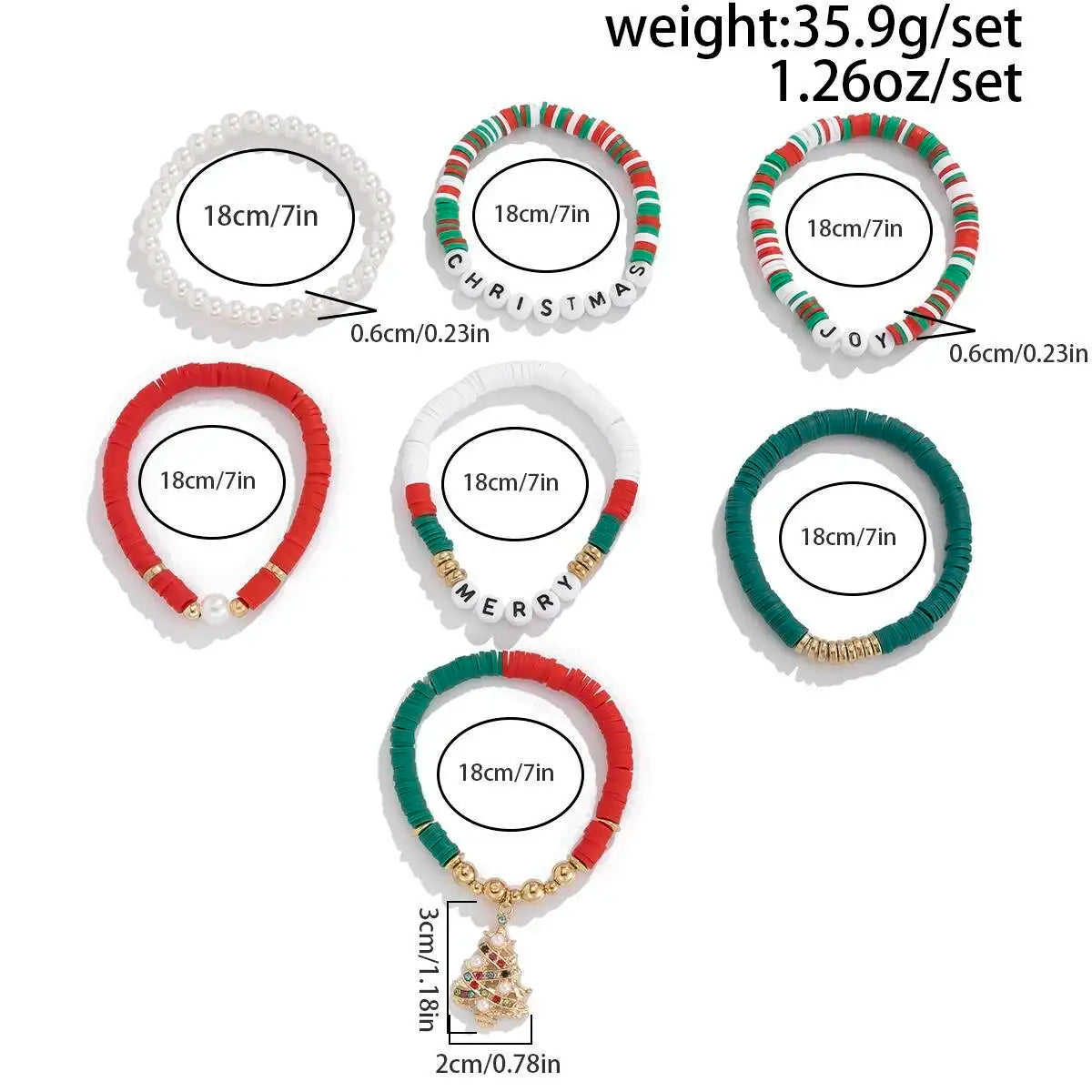 Christmas Tree Pendant Bracelet Set for Women, Colorful Rhinestones, Beaded Jewelry Gift, Merry Christmas, 7Pcs, 2026