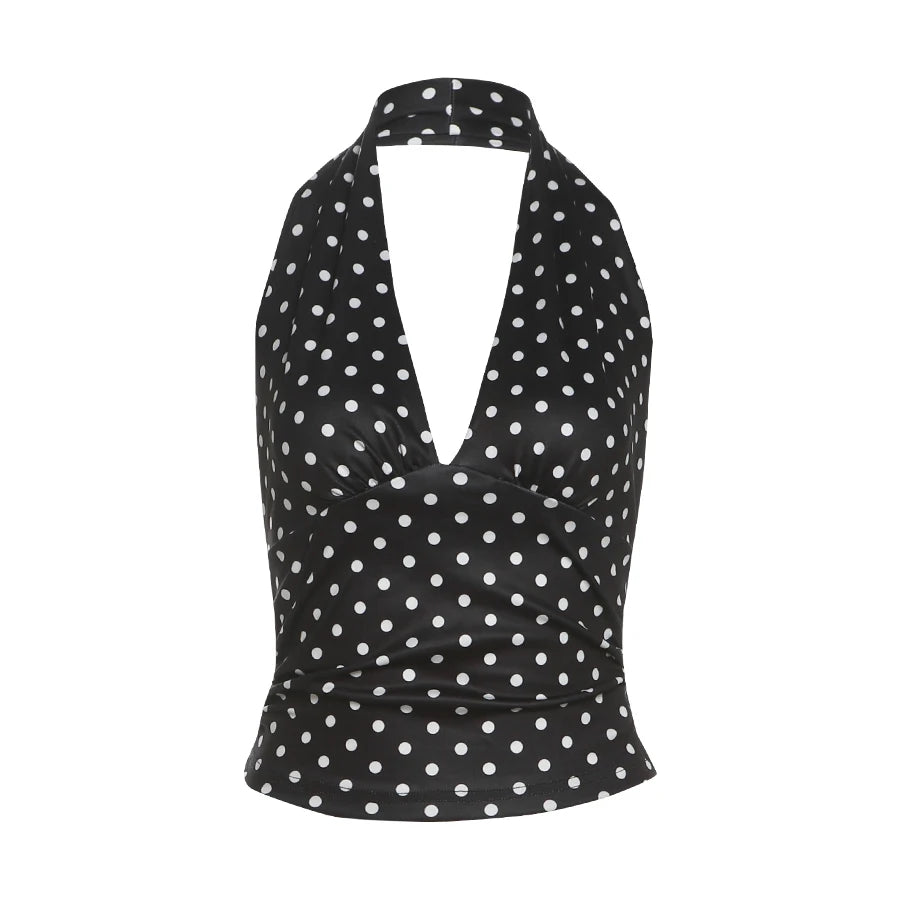 Hipster Y2K Halter Women Polka Dots Print Tank Tops Summer Elegant Sexy Fashion Wild Basic Streetwear Basic Wild Vest