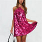 Women's Halter Mini Dress Summer Sparkly Sequins Sleeveless Backless Hip Package Dress for Party Club Night Wear