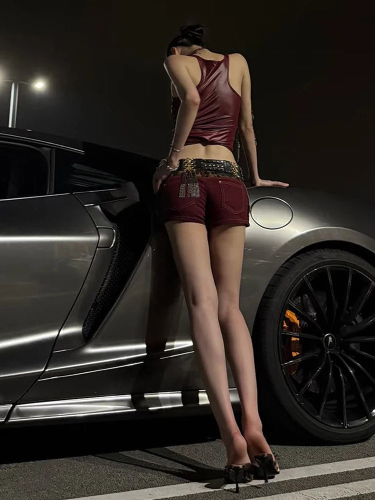 Faux Leather Camisole Tops Women Y2K Coquette Square Collar Skinny Midnight Street Club Trend Hottie Wild Basic Vest