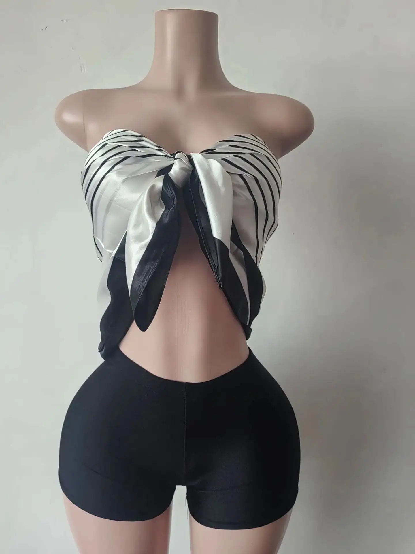 Sexy Hipster Women 2 Piece Set Y2K Summer Colorful Print Strapless Knot Belly Tops+Shorts Matching Midnight Clubwear