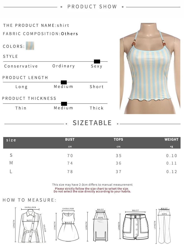 High Street Trend Stripes Tank Tops Women Hottie Backless Bead Halter Bandages Piping Stretch Fashion Simple Club Vest