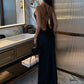 Backless Halter Satin Dress Women Metal Buckle Elegant Patchwork Sleeveless Fashion Classic Evening Party Boducon