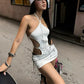 Sexy Halter Waistless Mini Dress Women Backless Hollow Hottie Solid Music Festival Street Midnight Clubwear Bodycon
