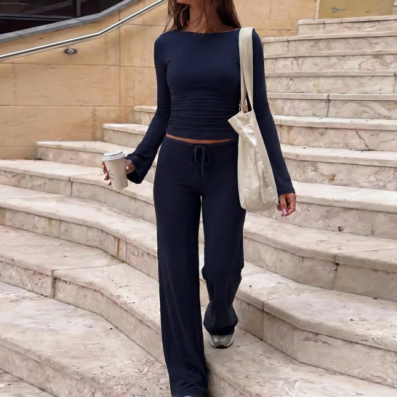 Baggy Sweatpants Cozy Drawstring Lounge Pants Woman Bottoms Casual Wide Leg Trousers Black