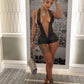 Backless Playsuit Woman Faux Leather Halter Deep V-Neck Side Hollow Design Lace-Up Hottie Wild StyleSexy Fashion  Rompers