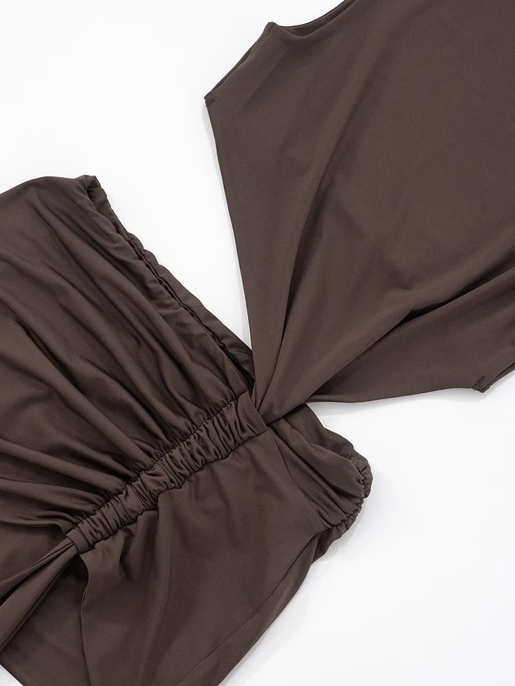 Irregular Hollow Dress Women o-Neck Sleeveless Waistless Skinny Ruched Tassel Midnight Club Party Sexy Mini Bodycon