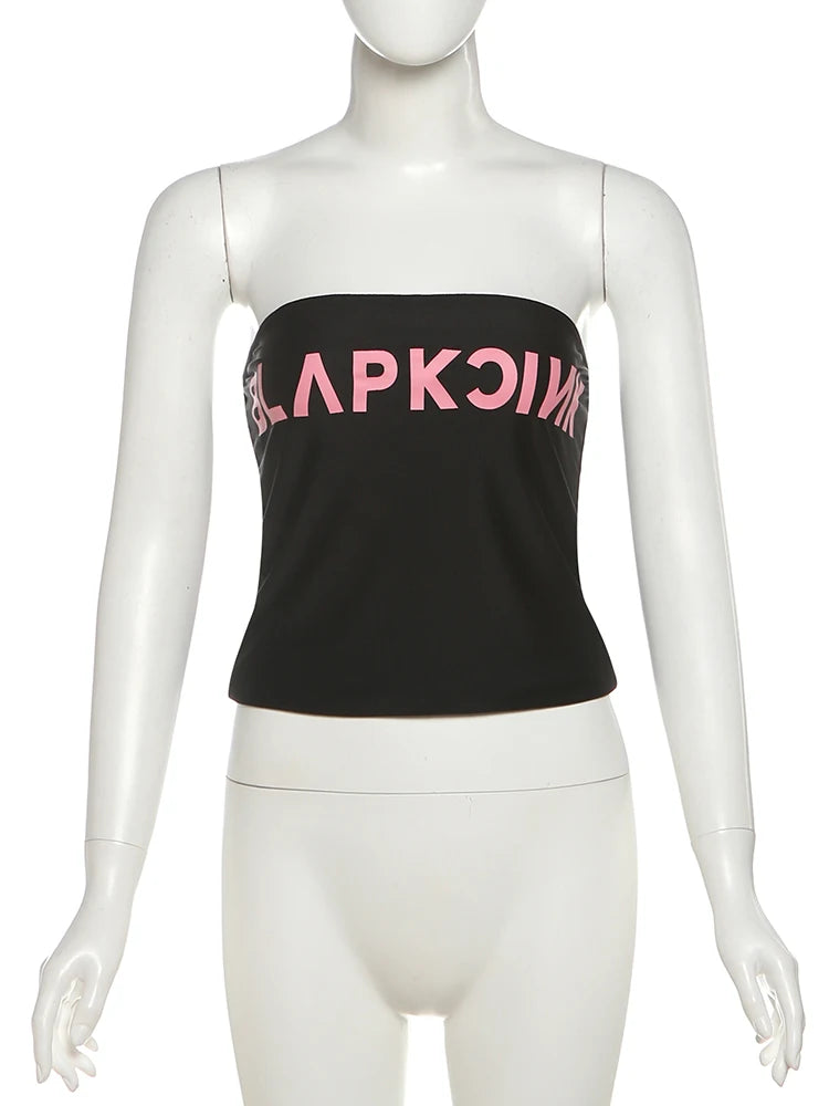 Sexy Y2K Women Tube Top 2025 Summer Korean Letter Print Sleeveless Simple Basic Streetwear Midnight Party Hottie Vest