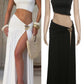 Sexy Y2K Women 2 Piece Set Elegant Skew Collar Crop Tops+Pleated Metal Buckle Maxi Skirts Party Midnight Clubwear
