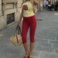 Women Polka Dot Print Capri Pants Y2k High Waist Skinny Knee Length Sexy Yoga Capris Leggings Cropped Trousers Workout