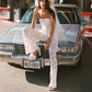 Lace Bell Bottom Pants for Women Sexy See Through Flare Leggings Hollow Out Mesh Sheer Cover Up Trousers