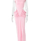 Pink Cutout Maxi Dress Women Summer Elegant High Neck Sleeveless Ruched Waist Bodycon Club Party Evening Long Dresses