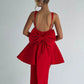 Backless Bow Sexy Mini Dress Women Fashion Elegant Spaghetti Strap Sleeveless High Waist A-line Club Party Dress New
