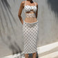 Polka Dot Print White Two Piece Set Woman Twisted Cutout Halter Top and Midi Skirt Elegant Sexy Summer Outfit