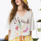 Women's V Neck Short Sleeve Tee with Hand Drawn Vegetable Print, Irregular Hem Loose T-shirt for Daily, Casual Soft Knit