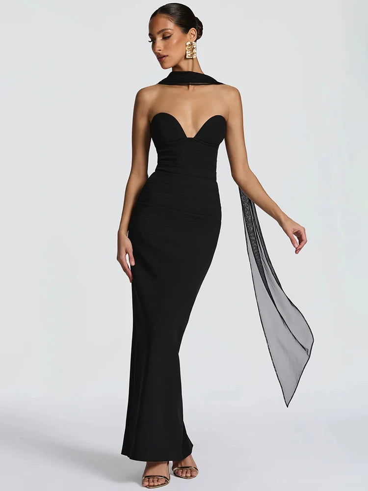 Off-shoulder Backless Sexy Maxi Dress Women Gown Elegant Zipper Halter Sleeveless Bodycon Club Party Long Dresses