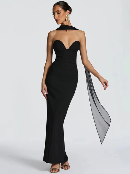 Off-shoulder Backless Sexy Maxi Dress Women Gown Elegant Zipper Halter Sleeveless Bodycon Club Party Long Dresses