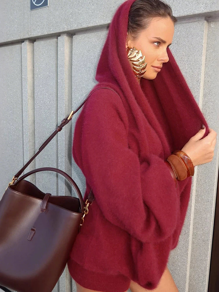 Swing Collar Christmas Party Hooded Hoodie Women Full Sleeve Plush Comfortable Leisure Fashion Sexy Simple Streetwear