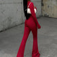 Sexy Hollow Out Jumpsuits Sets Women Fashion Solid Long Sleeve Shawl And Jumpsuits Female Elegant Two Piece Sets