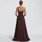 One Shoulder Backless Maxi Dress Brown Yellow Elegant Evening Gown Dresses Woman Wedding Party Attire