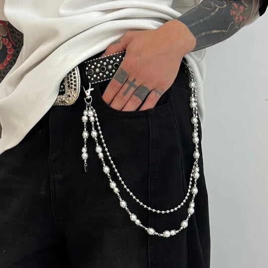 2025 Faddish Unique Imitation Pearl Alloy Waist Chain for Men Women Summer Jeans Pants Chain Punk Jewelry Accessories