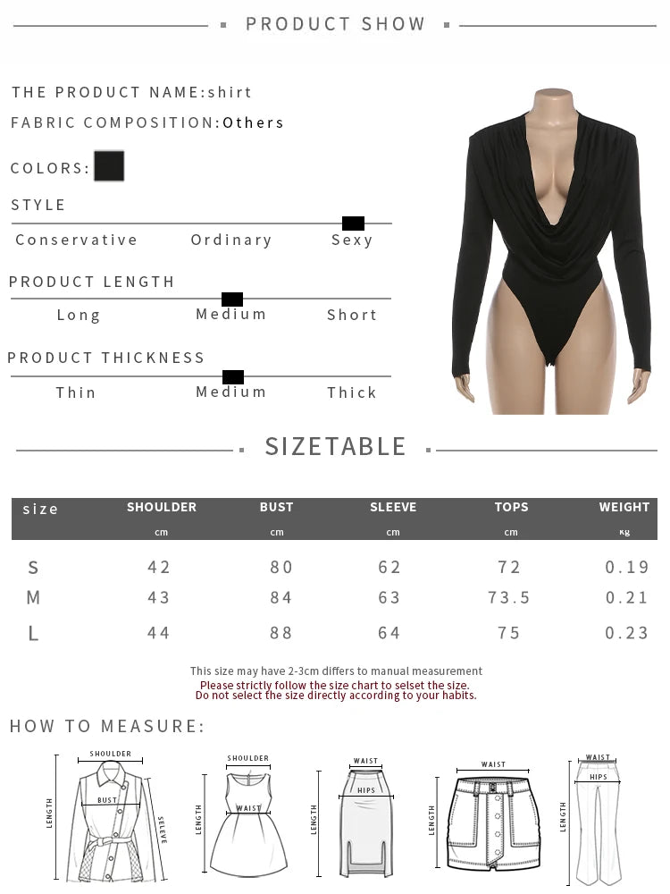 Sexy Classic Bodysuit Women Swing Collar Deep V-Neck Full Sleeve Hottie Wild Elegant Stretch Skinny Street Clubwear