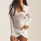 White Two Piece Sets for Woman Rhinestone Long Sleeve Bodysuit Top and Twisted Skirt Sexy Dress Set Fall 2025