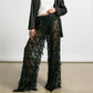 Sheer Mesh Sequin Fringe Wide Leg Pants Drawstring Elastic Waist See Through Beach Cover Up Palazzo Pants Party Clubwear