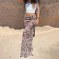 Sexy Women Sheer Mesh Maxi Skirt Zebra Leopard Print Low Waist Flowy Beach Cover Up Skirt Summer Vacation Party Skirt