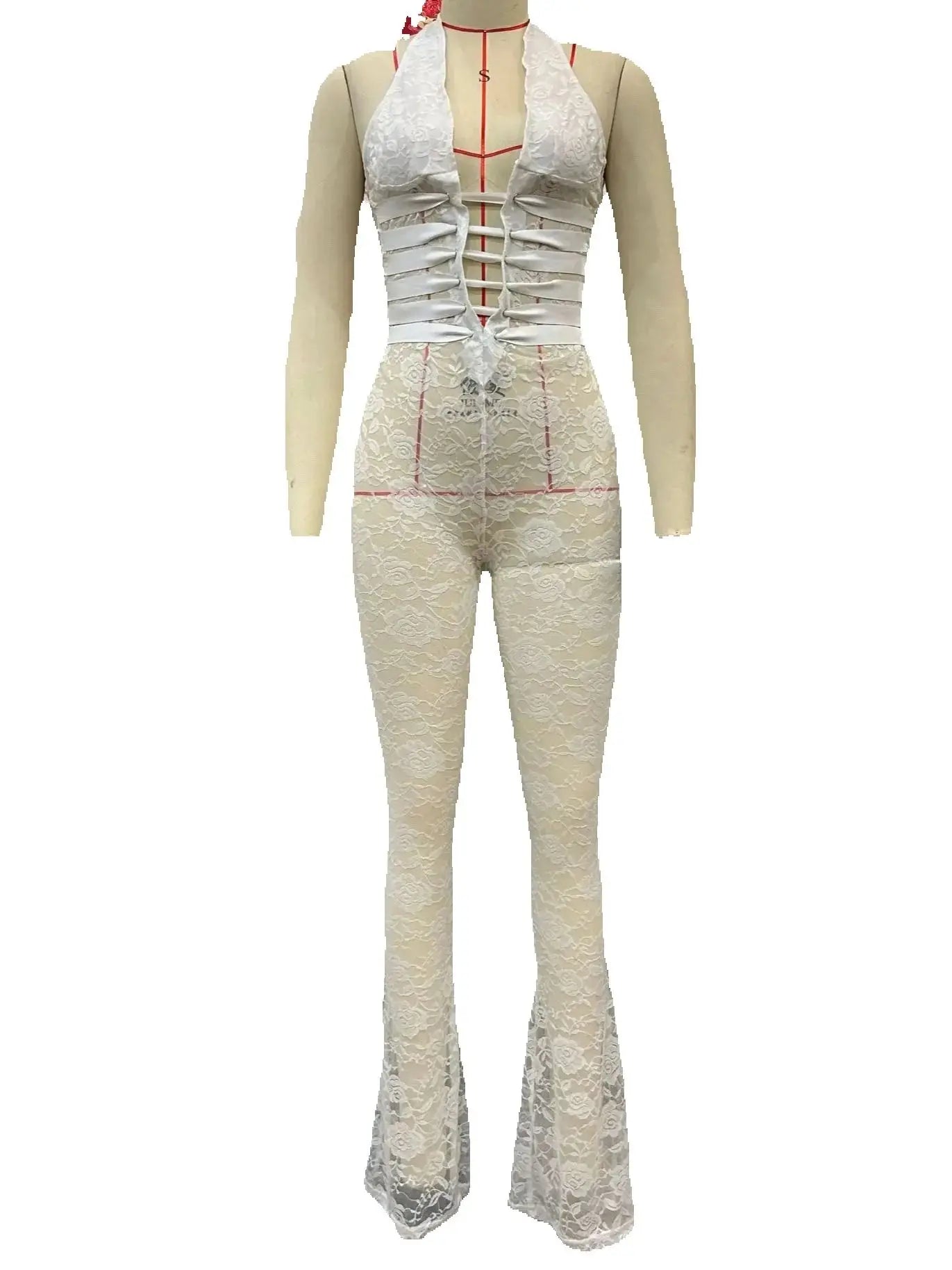 Hollow Bandage Jumpsuits Women Halter Sexy Jacquard Backless Sleeveless Skinny Street Workout Club Hipster Overalls