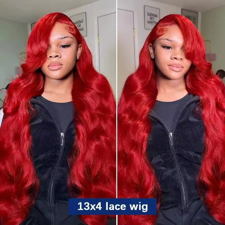 Hot Red Body Wave Brazilian Colored 13x6 13x4 HD Lace Frontal 5x5 Closure Human Hair Wig For Women