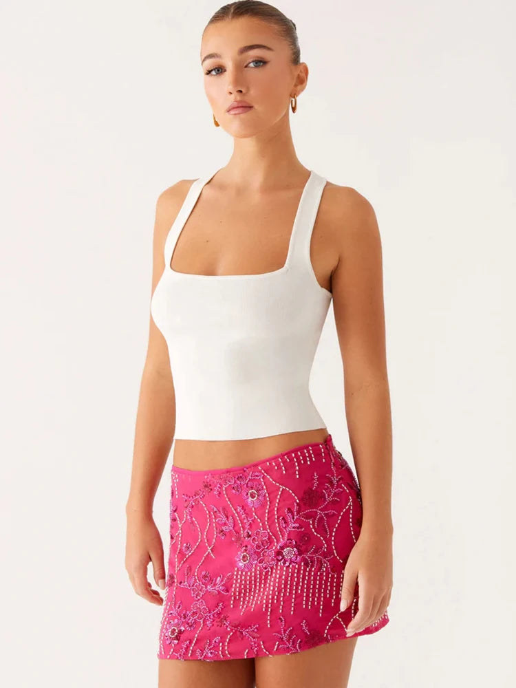 Sequins Sexy Mini Skirt Women Fashion Sparkle Low Waist Hot Skirts Female Elegant Beach Club Party Skirt Ladies Bottom