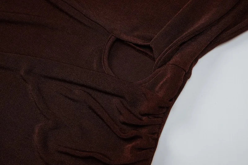 Side Cutout Mini Dress with Sleeves Spring 2026 Women' S Clothes Brown Elegant Short Dresses