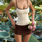 Sexy Simple 2 Piece Set Women Fashion Line Patchwork Low-Neck Sleeveless Tank Top+Peach Hip Skirt Trend Street Suits