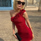 Folds Dress Women Asymmetrical Collar Sleeveless Skinny Summer Fashion Classic Party Sexy Midnight Chic Mini Bodycon