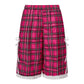 Women Bermuda Shorts Camo Plaid Print Elastic Waist Lace Trim Bow Decor Loose Baggy Knee Length Casual Street Shorts