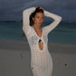 Sexy Thin Dress Women Hollow Lace-Up See Through Full Sleeve V-Neck Solid Trend Vacation Beach Party Long Bodycon