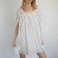 Women's French Retro Polka Dot Babydoll Mini Dress Square Neck Puff Sleeve Loose Fit Swing Dress Casual Summer Sundress