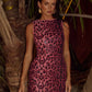 Leopard Print Sequins Glitter Dress Sleeveless Mini Bodycon Dresses for Woman Sexy Club Outfits