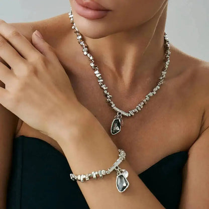 Vintage Irregular CCB Beads Chain Necklace Bracelets for Women Goth Crystal Pendant Choker Jewelry Set Halloween Gifts