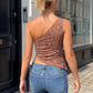 Women Y2k Sequin Sparkle Crop Tops Sexy One Shoulder Asymmetrical Backless Tank Top Glitter Beaded Rhinestone Slim Shirt