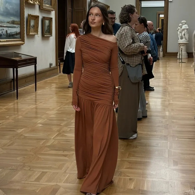 Off The Shoulder Long Sleeve Dresses Elegant Black Maxi Dress Fall Clothes Woman 2025