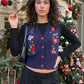 Women Christmas Embroidery Knit Waistcoat V Neck Sleeveless Button Front Cropped Sweater Vest Patterns Xmas Daily Wear