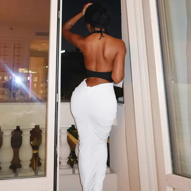 Patchwork Halter Backless Maxi Dress for Dinner Evening Gown Sexy Elegant Party Dresses for Woman Fall 2025