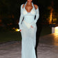 Lace Patchwork 2 Piece Set Woman Ruffles Edge Halter Backless Skinny Bodysuits+Low-Neck Full Sleeve Dress Sexy Suits