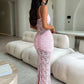 Lace Spaghetti Strap Sexy Maxi Dress Women Elegant See Through Sleeveless Backless Ruched Slinky Club Party Long Dress
